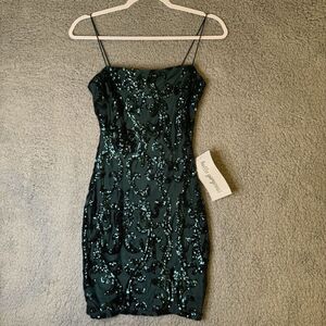 Green Sequin Embellished Bodycon Mini Dress Spaghetti Straps Size S NWT‎